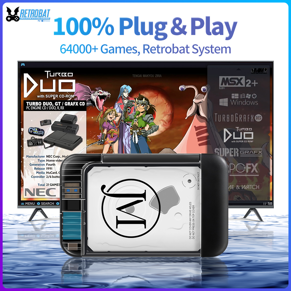 Arcade X - RETROBAT 휴대용 500G 게임 HDD 콘솔