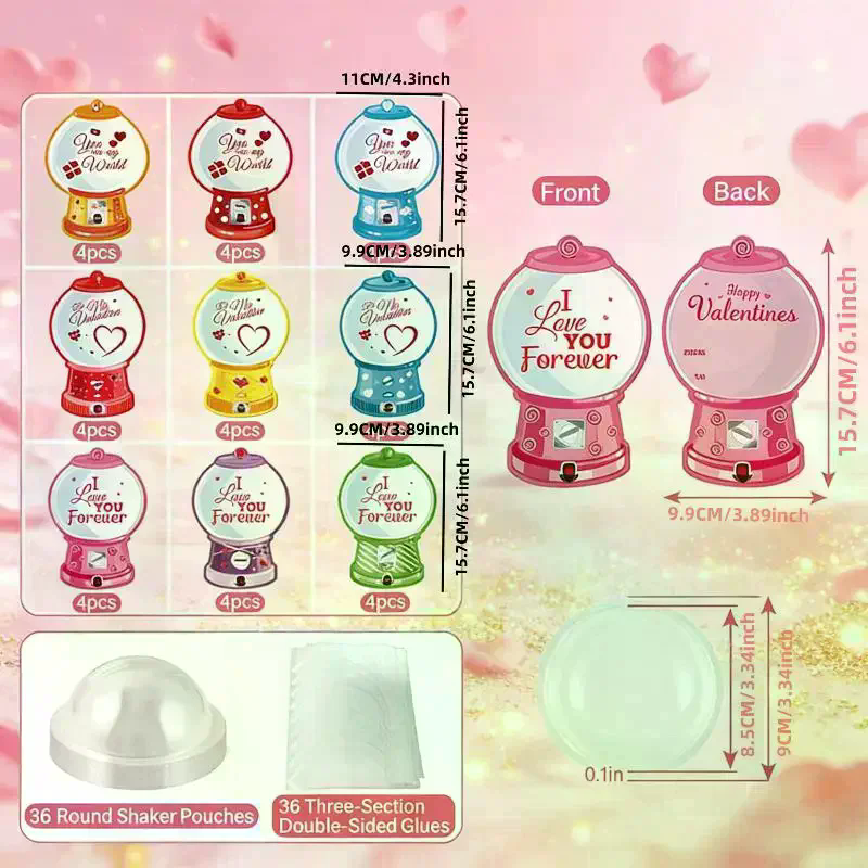 Bubble Gum Machine - 18/36 Pcs DIY 발렌타인 캔디 카드
